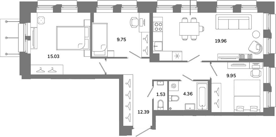 Планировка: Квартира евро-4 73 м² в ЖК «Твой Космос»