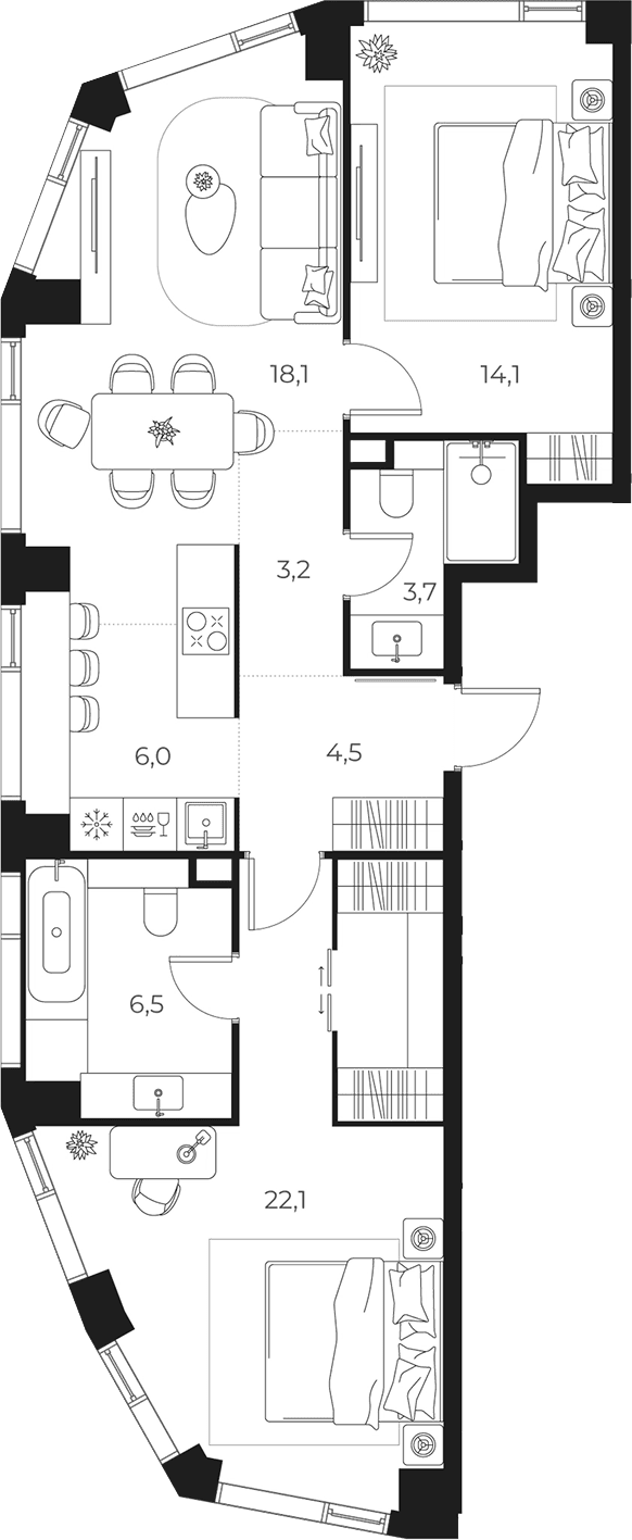 Планировка: Евротрёшка 78,2 м² в ЖК «МАСТЕРС»