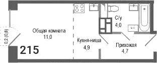 Планировка: Студия 24,6 м² в ЖК «Киноквартал»