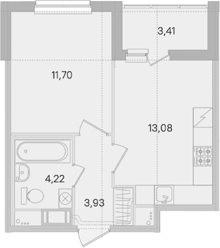 Планировка: 1-комнатная квартира 32,9 м² в ЖК «Ясно.Янино»