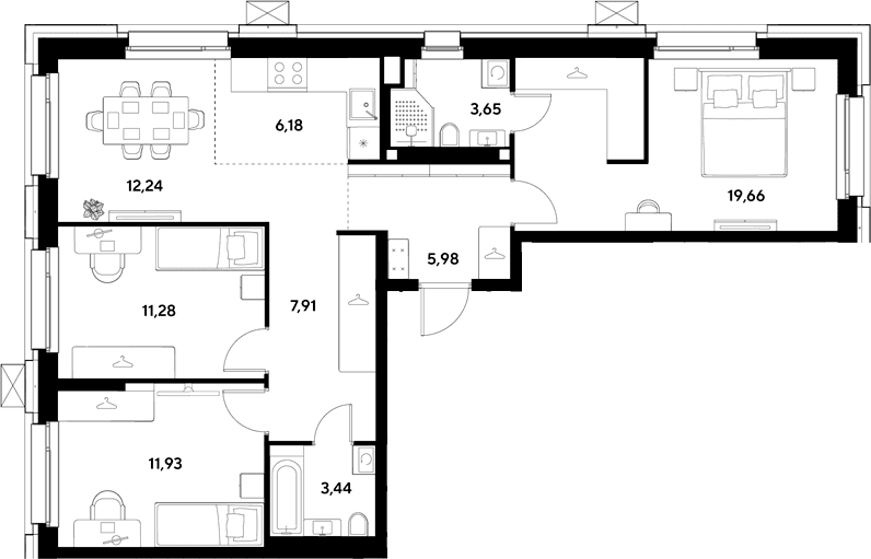 Планировка: Квартира евро-4 82,3 м² в ЖК «ЭВО»
