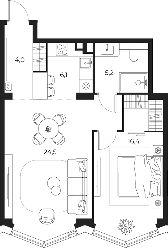 Планировка: Евродвушка 56,2 м² в ЖК «МАСТЕРС»