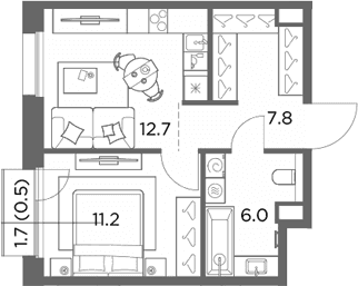 Планировка: 1-комнатная квартира 37,7 м² в ЖК «Станиславский»