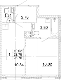 Планировка: 1-комнатная квартира 28,8 м² в ЖК «Аэросити»