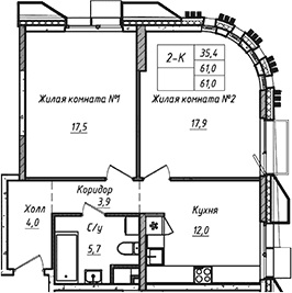 Планировка: 2-комнатная квартира 61 м² в ЖК «УНО.Соколиная гора»