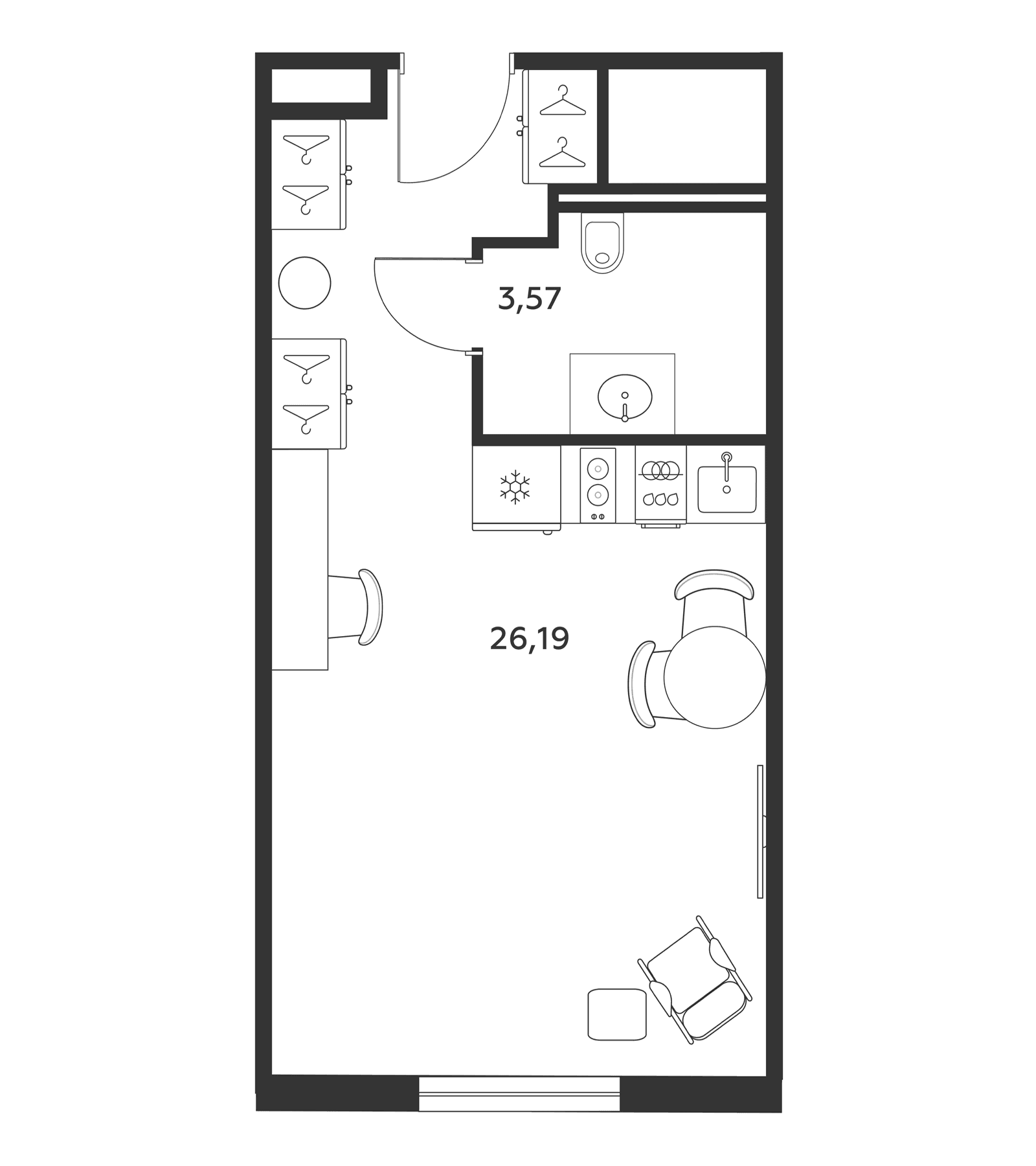 Планировка: Студия 29,4 м² в ЖК «МФК SAAN»
