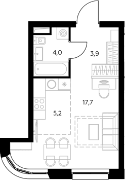 Планировка: Студия 31 м² в ЖК «Адмирал»