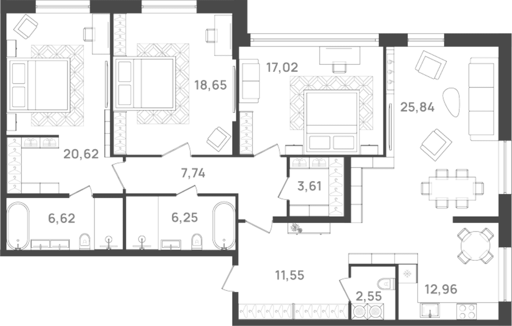 Планировка: Квартира евро-4 130,7 м² в ЖК «6 Квартал»