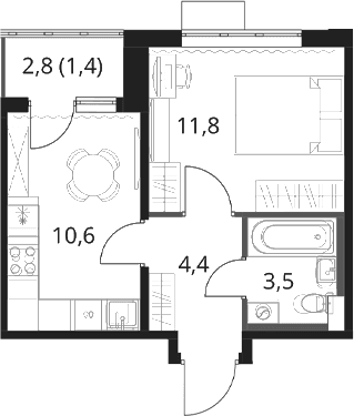 Планировка: 1-комнатная квартира 30,3 м² в ЖК «1-й Шереметьевский»