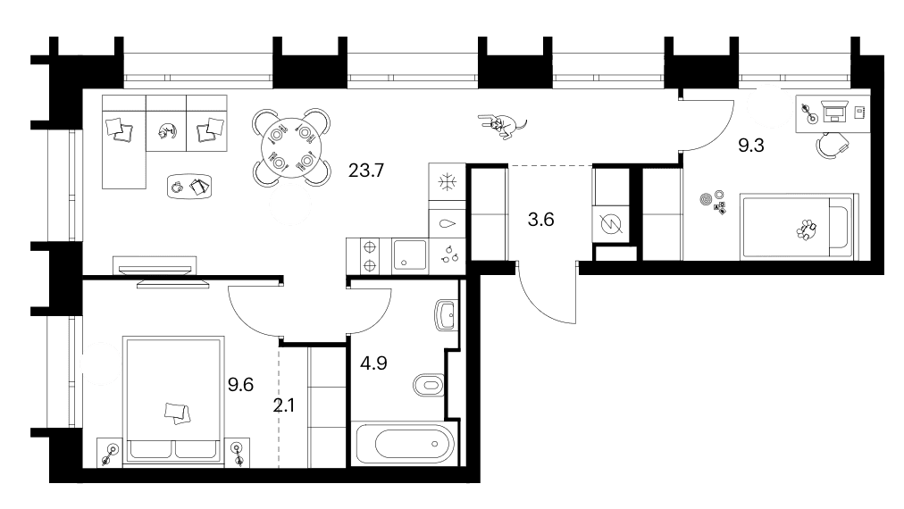 Планировка: 2-комнатная квартира 53,2 м² в ЖК «Зеленый парк»