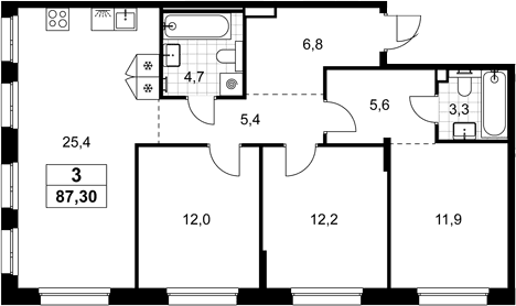 Планировка: Квартира евро-4 87,3 м² в ЖК «Хольм»