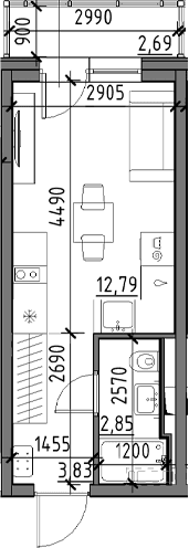 Планировка: Студия 19,5 м² в ЖК «Догма Юкки»