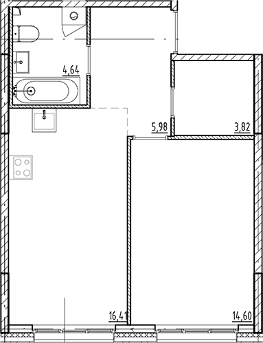 Планировка: Евродвушка 45,5 м² в ЖК «Галерная Гавань»