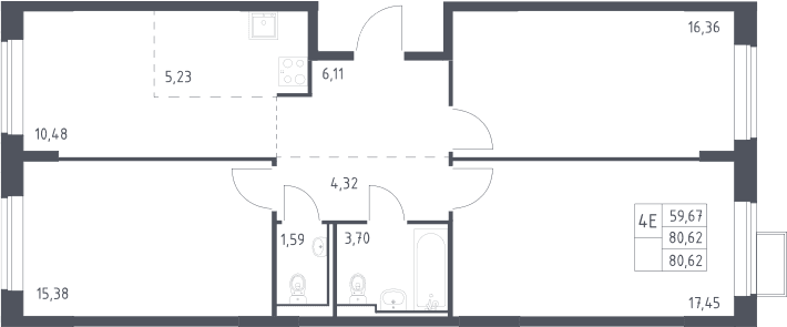 Планировка: Квартира евро-4 80,6 м² в ЖК «Молжаниново»