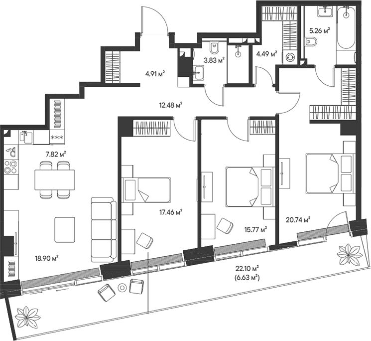 Планировка: Квартира евро-4 111,7 м² в ЖК «Джойс»