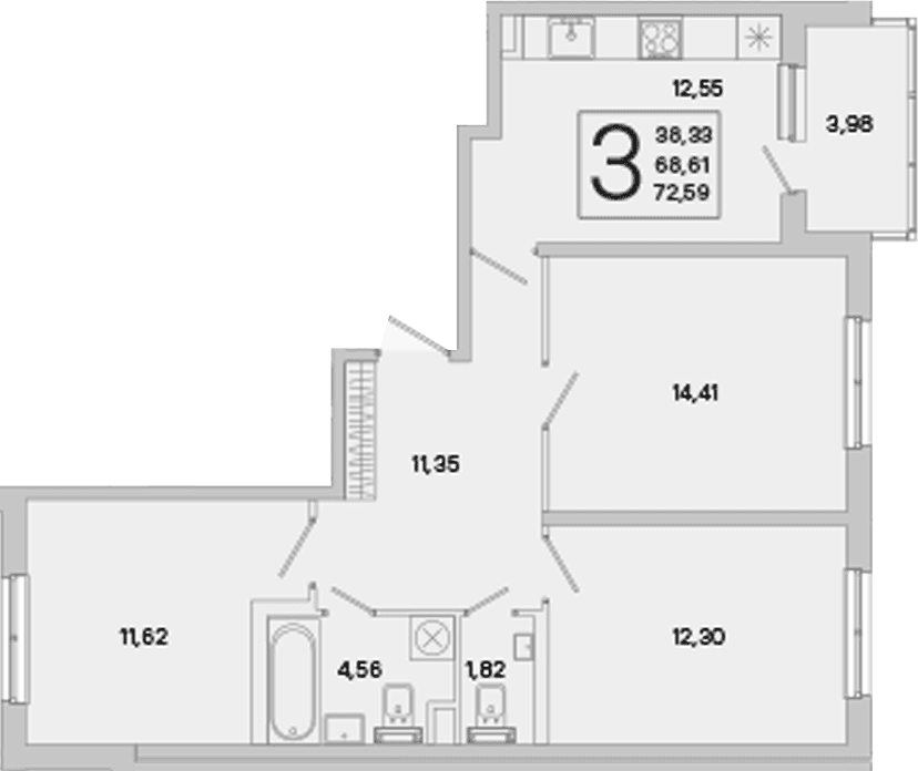 3-комнатная квартира