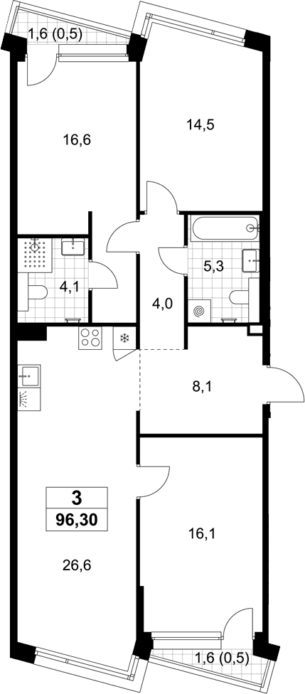 Планировка: Квартира евро-4 95,3 м² в ЖК «Хольм»