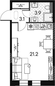 Планировка: Студия 28,2 м² в ЖК «МАРК»