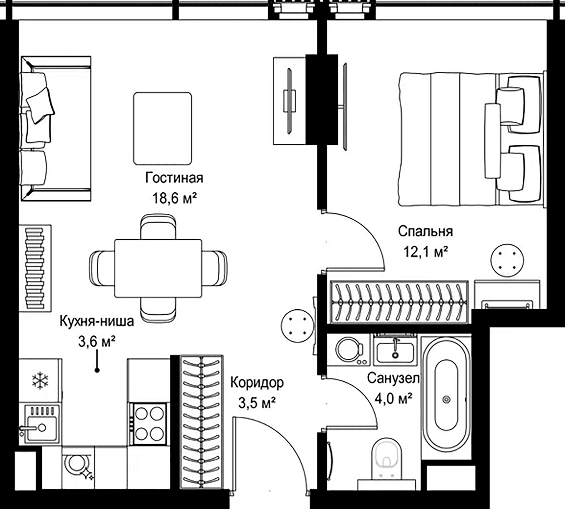 Планировка: Евродвушка 41,8 м² в ЖК «Слава»