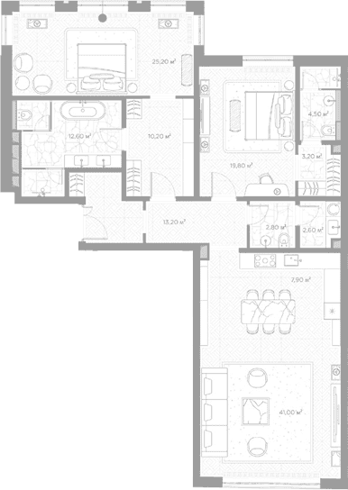 Планировка: 2-комнатная квартира 143 м² в ЖК «Николь»