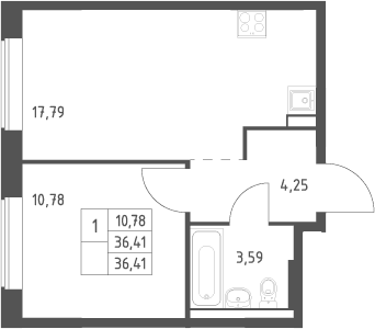 Планировка: Евродвушка 36,4 м² в ЖК «Большое Юрлово»