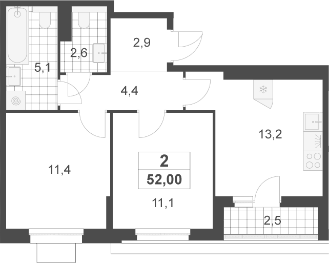 Планировка: 2-комнатная квартира 50,7 м² в ЖК «Деснаречье»