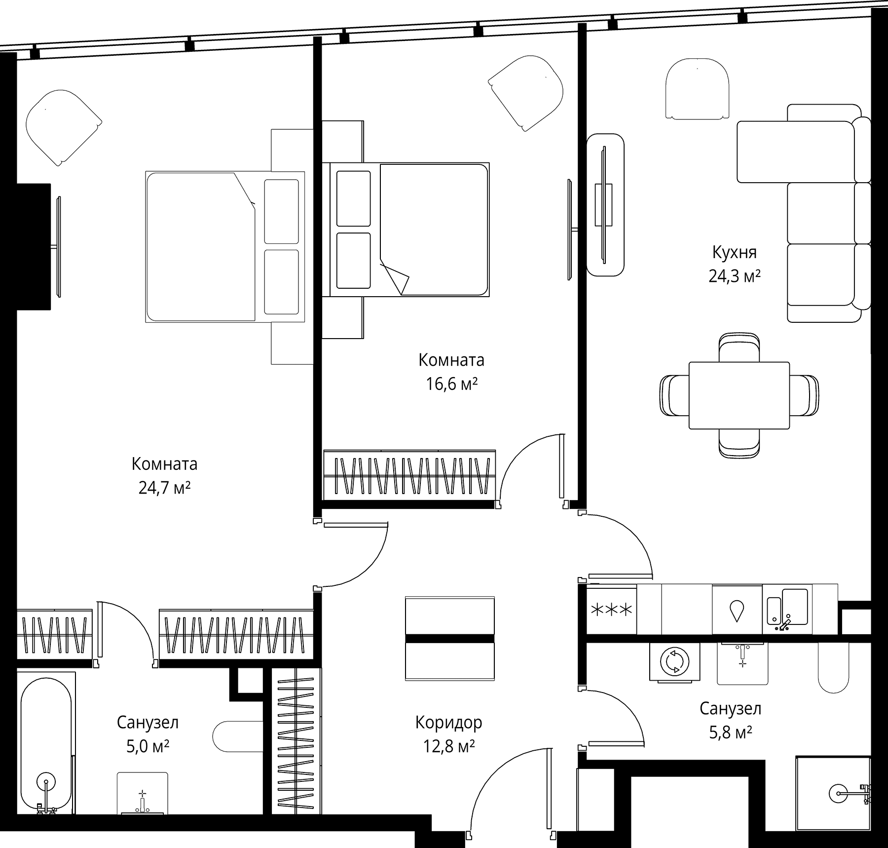 Планировка: Евротрёшка 89,2 м² в ЖК «ОНЕ»