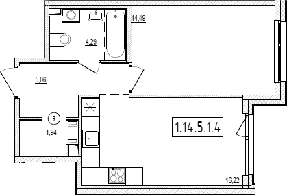 Планировка: Евродвушка 42 м² в ЖК «Новый Ямбург»