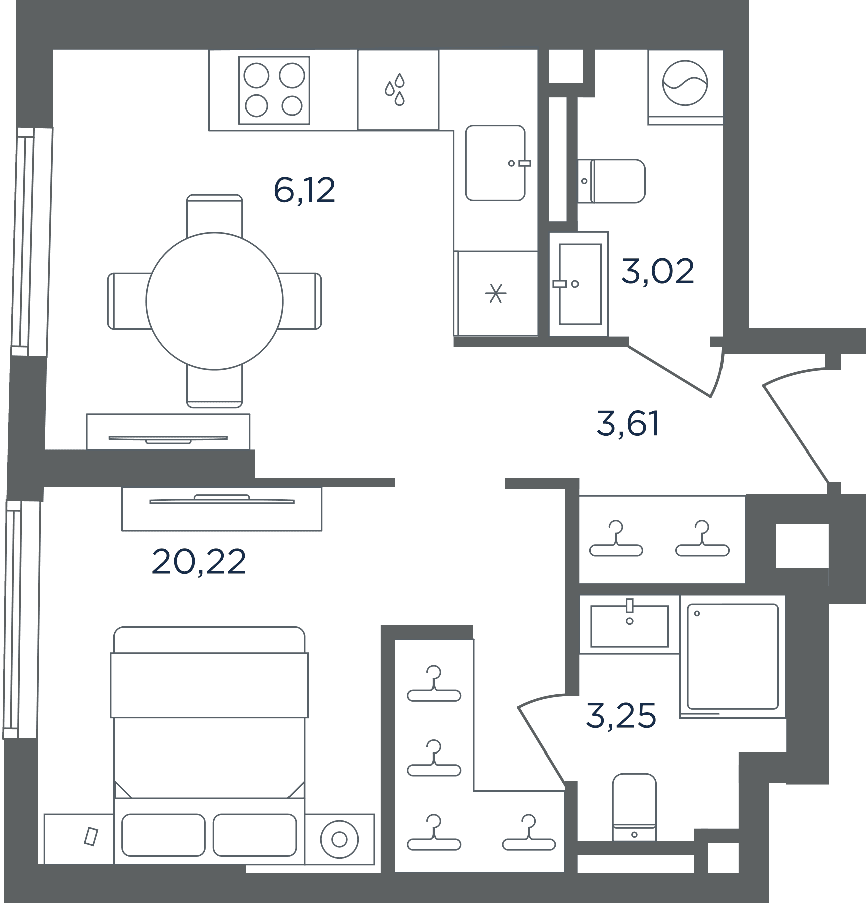 Планировка: Студия 36,2 м² в ЖК «Сикрет Гарден»