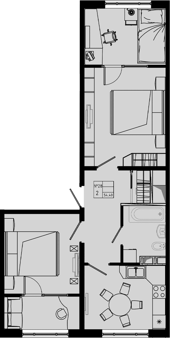 Планировка: 2-комнатная квартира 54,4 м² в ЖК «PIXEL»