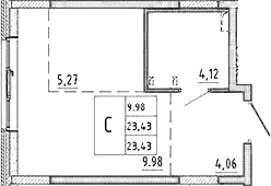 Планировка: Студия 23,4 м² в ЖК «Аннино Сити»