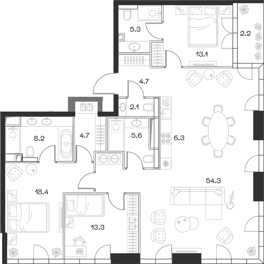 Планировка: Квартира евро-4 137,2 м² в ЖК «SHIFT»