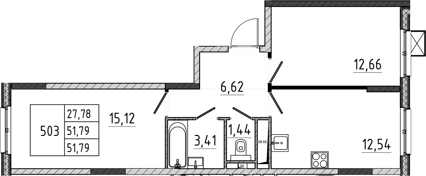 Планировка: 2-комнатная квартира 51,8 м² в ЖК «Поварово-Молодежный-2»