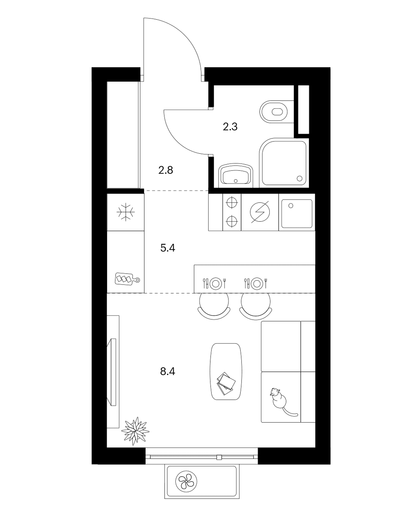 Планировка: Студия 18,9 м² в ЖК «Белая Дача парк»