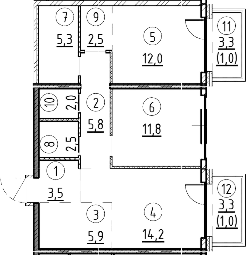 Планировка: 2-комнатная квартира 65,5 м² в ЖК «Дом А»