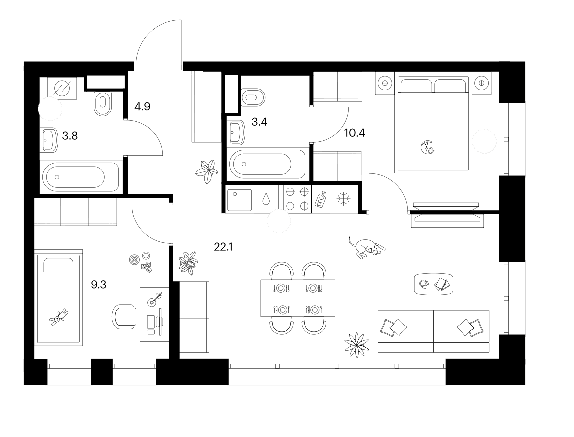 2-комнатная квартира