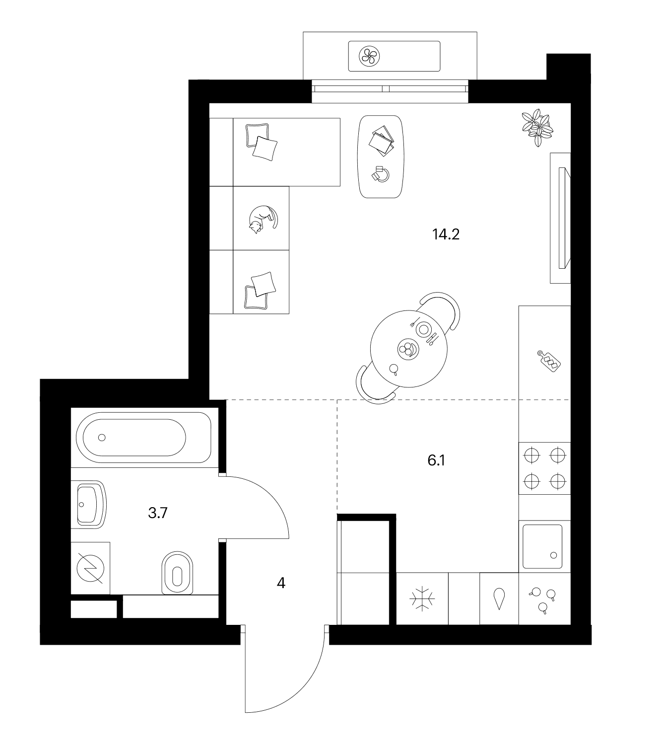Планировка: Студия 28 м² в ЖК «Ярославский»