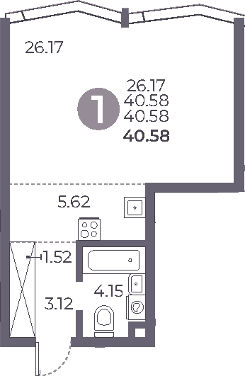 Планировка: Студия 40,6 м² в ЖК «Мневники от Гранель»
