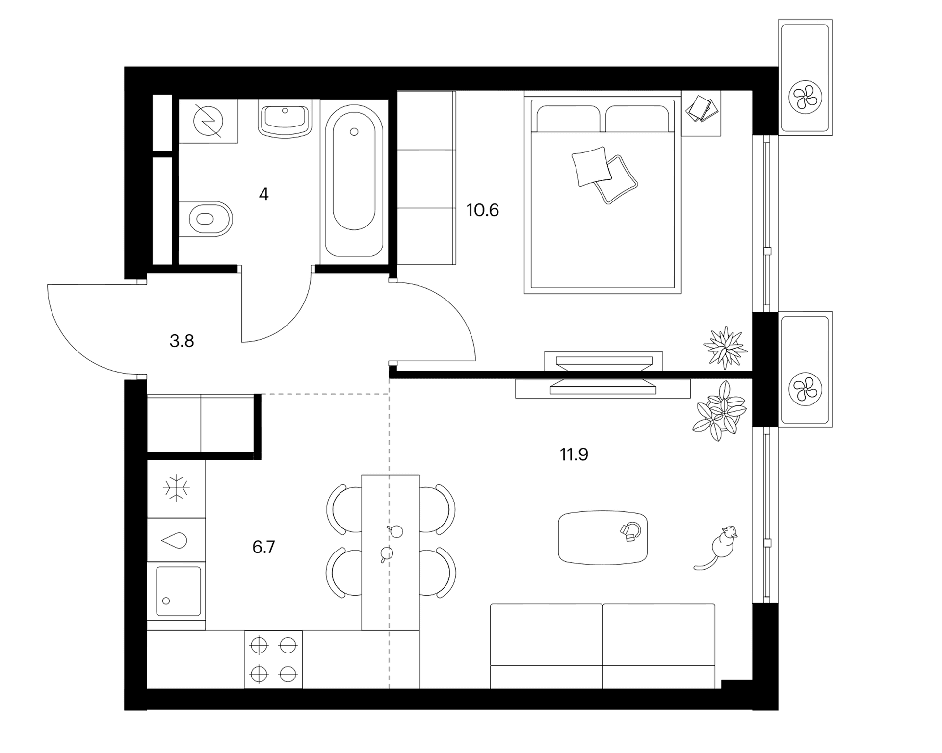 Планировка: Евродвушка 37 м² в ЖК «Белая Дача парк»
