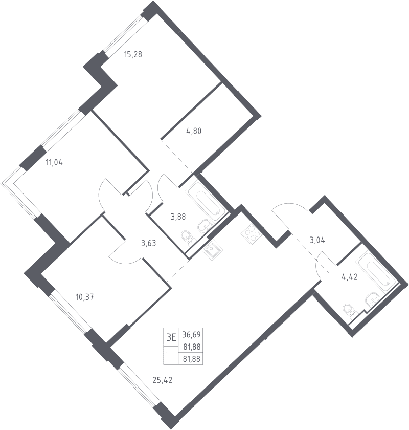 Планировка: Квартира евро-4 81,9 м² в ЖК «Рублевский квартал»