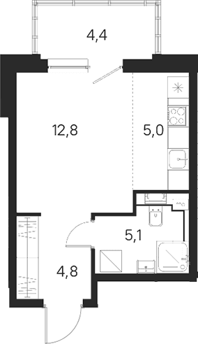 Планировка: Студия 27,7 м² в ЖК «М36»