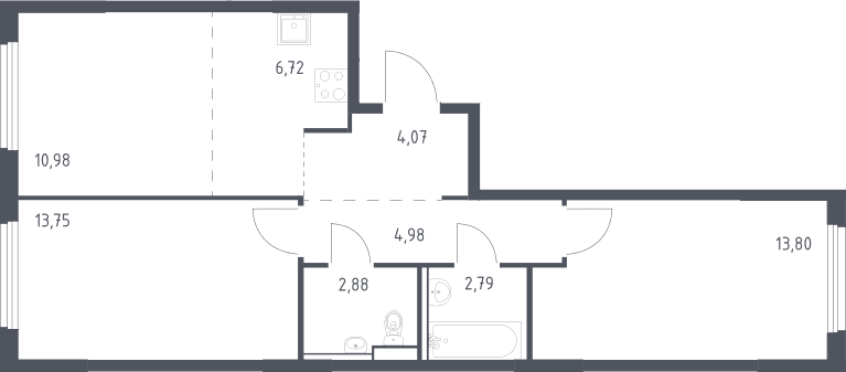 Планировка: Евротрёшка 60 м² в ЖК «Пригород Лесное»