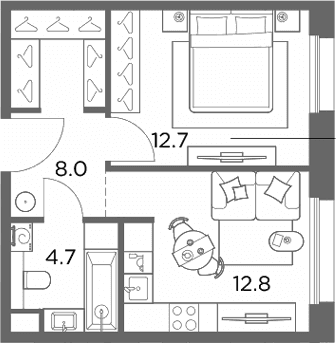 Планировка: 1-комнатная квартира 38,2 м² в ЖК «Станиславский»