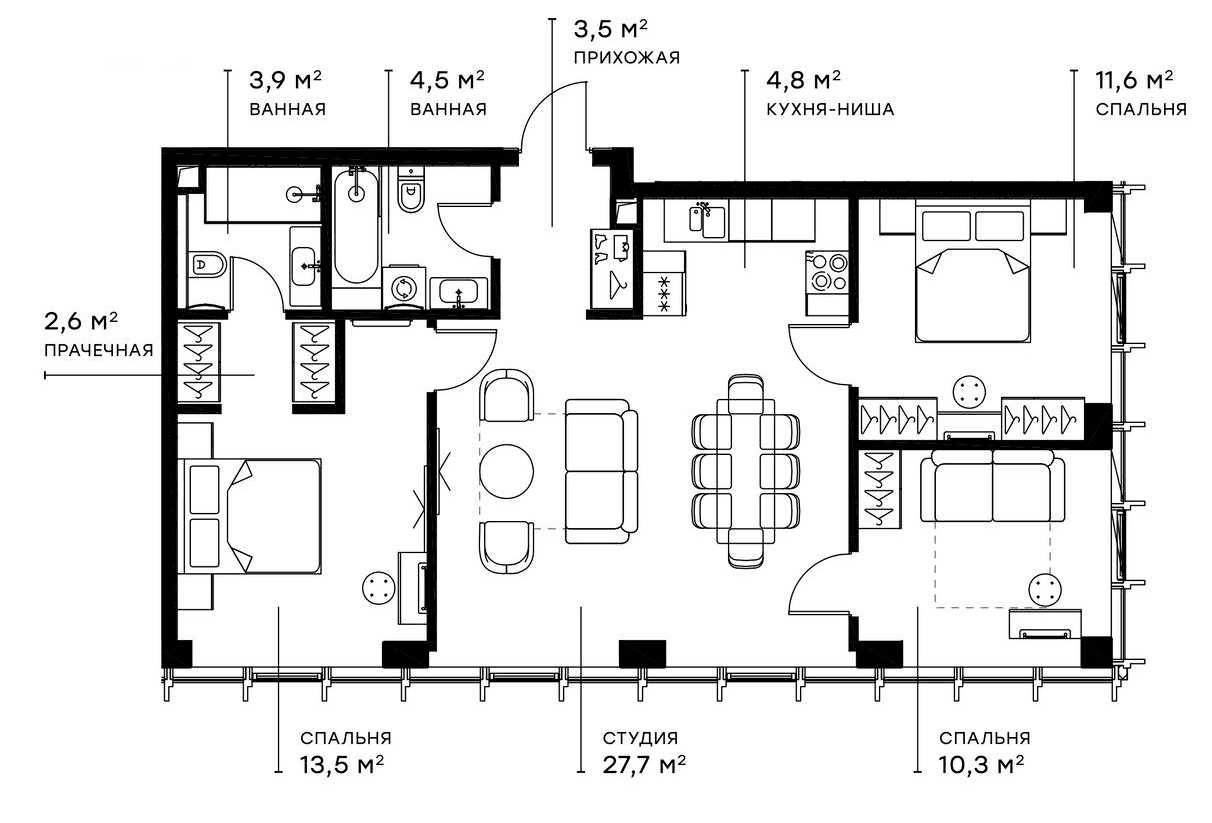 Планировка: Квартира евро-4 82,3 м² в ЖК «Симфония 34»