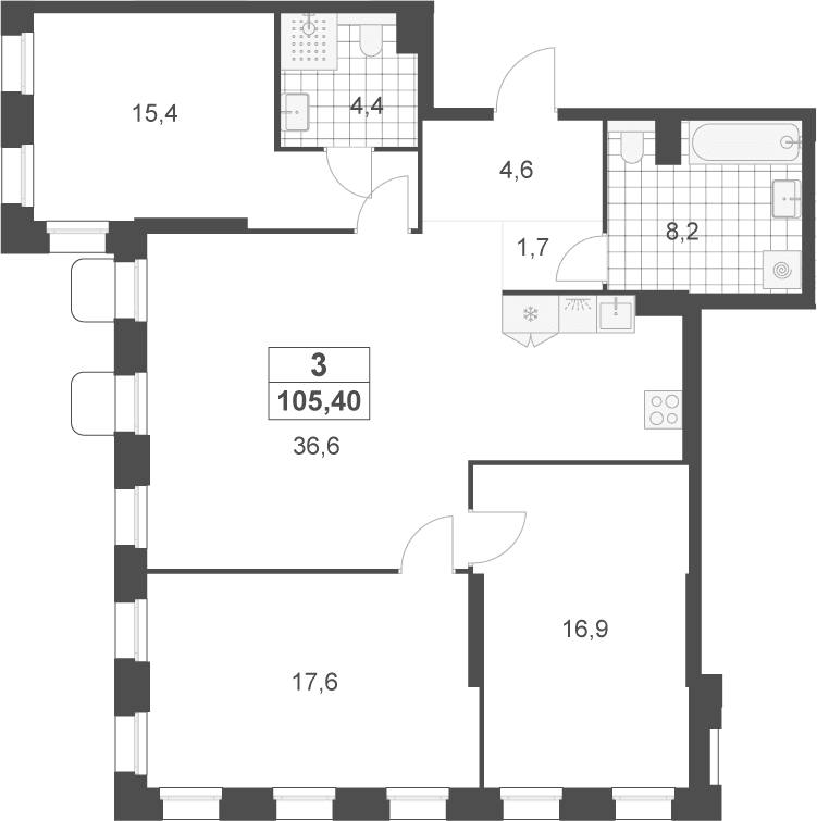 Планировка: Квартира евро-4 105,4 м² в ЖК «Деснаречье»