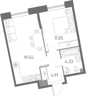 Планировка: Евродвушка 40,6 м² в ЖК «Бульвар Грина»