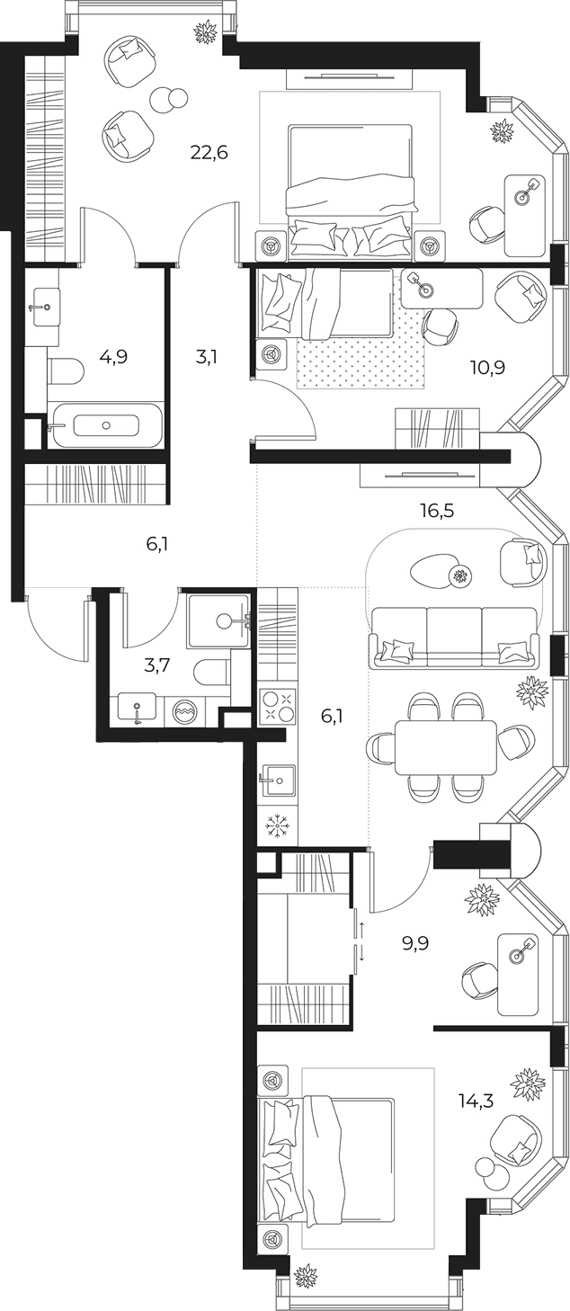 Планировка: Квартира евро-4 98,1 м² в ЖК «МАСТЕРС»