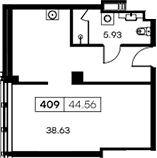 Планировка: Студия 44,6 м² в ЖК «Апарт-отель Заневский»