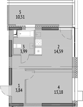 Планировка: 1-комнатная квартира 35,6 м² в ЖК «N'ICE LOFT»
