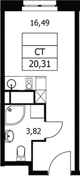 Планировка: Студия 20,3 м² в ЖК «Волковская 67»